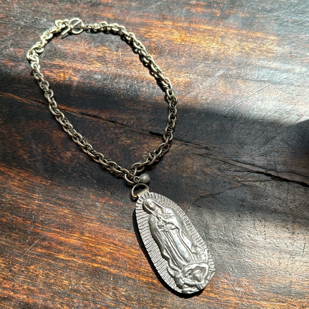 Silver our lady of Guadalupe (Mary) statement necklace sand casted - Picture 7 of 17